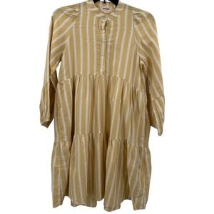 Pietsie Organic Cotton Striped Tiered Midi Dress Bohemian Casual‎ Small